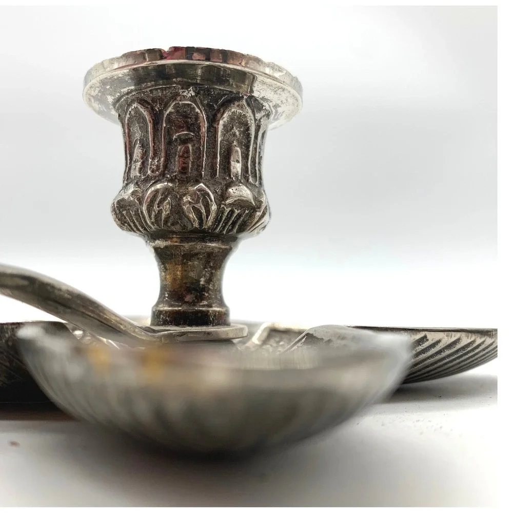 Vintage Silver Flower Chamberstick Candle Holder Pair Hollywood Regency Taper